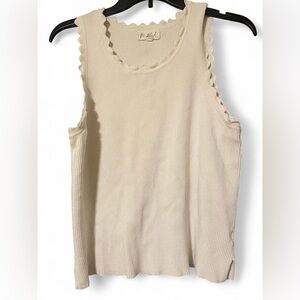Marled Scalloped Edge Beige Tank Top